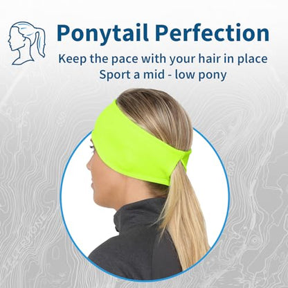 TrailHeads Womens Ponytail Headband - Moisture Wicking Hair Headband for Running, Winter, Workout - Athletic Headband Women - color: hi-vis
