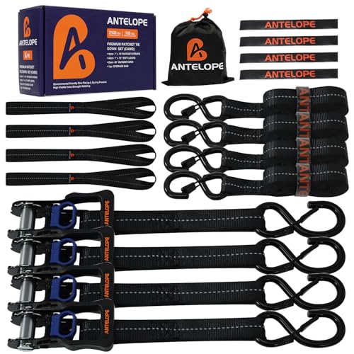 Ratchet Tie Down Straps Set, 2100 LBS Breaking Strength, 4 Pack 1" x 15' Heavy Duty Ratchet Straps, Cargo Strap, Motorcycle Straps for Trucks, Bicycle, Kayak, Moving, Tie Downs with S Hooks, Black - color: Black, size: 4PK-1 in