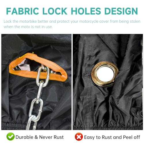 Motorcycle Cover Waterproof Outdoor Storage with Lock-Holes, Zipper Storage Bag & Night Reflective Design, All Season Protection Powersports Vehicle Covers Fits up to 86.5" Motorcycles