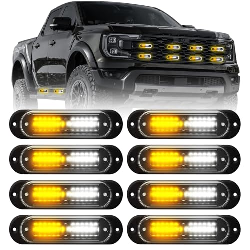LED Amber White Strobe Light For Trucks,8Pcs Emergency Grill Surface Mount Flashing Lights With Controller For Construction Firefighter Vehicles Car - color: Amber White