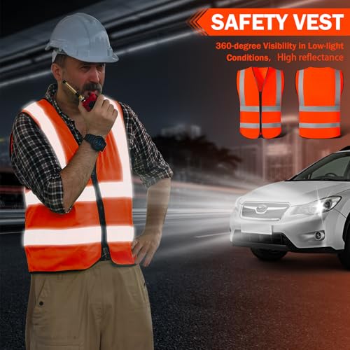 CHGANG Safety Vest, Reflective Hi Vis Vest with Zipper, High Visibility vest for Construction, Traffic - color: Orange