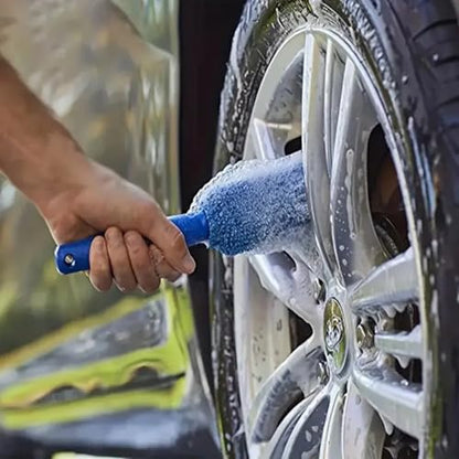 Car Wheel Cleaning Brush, Handle Motorcycle Washing Cleaning Tools, Soft Reusable Clean Tool for Cars Wash Shop (Blue)