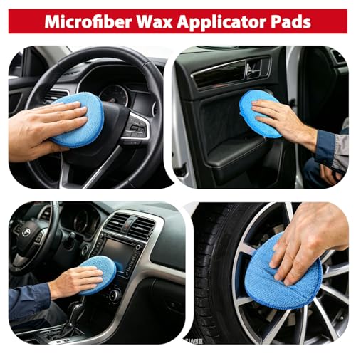 GLIMGLINT Microfiber Wax Applicator Pads, 5 Inch Round Foam Buffing & Detailing Polishing Pads, Reusable Car Wax Applicator for Car Cleaning, Waxing & Fine Polishing, 6 Pack