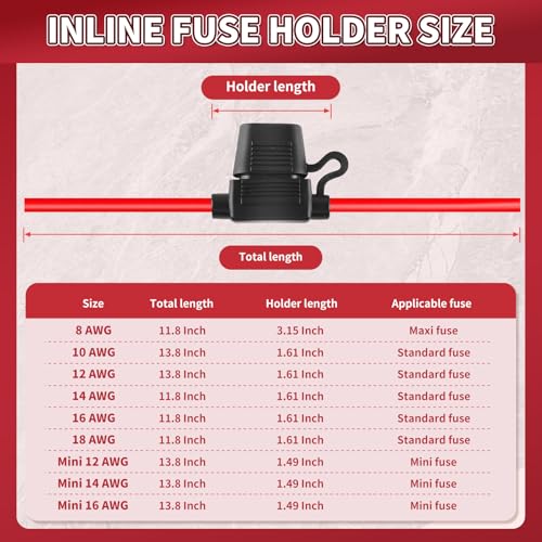 Inline Fuse Holder 12V 2 Pack, 16 AWG Waterproof Fuse Holder 11.8 Inch, in Line Fuses Holders 12V with 2 Pcs Standard Car Fuses 15A Blade Holders for Automotive, Marine by XIOGZAXI - size: 16 AWG / 11.8 INCH