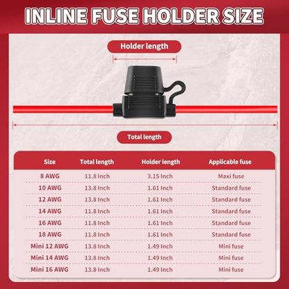 Inline Fuse Holder 12V 2 Pack, Extended Version 12 AWG Waterproof Blade Fuse Holder 13.8 Inch, in Line Fuse Holders 12V with 2 Pcs Standard Car Fuses 30A for Automotive, Marine by XIOGZAXI - size: 12 AWG / 13.8 INCH