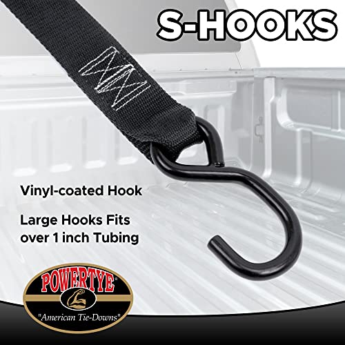 1.5in x 5.5ft Cam Buckle Tie-Downs w/S-Hooks - 600 lb. WLL / 1,800 lb. Breaking Strength - Made in USA - Black (Pair) - color: Black Strap