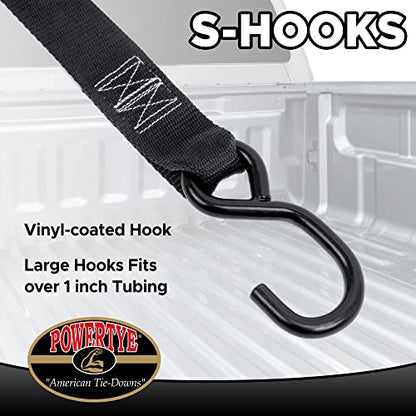 1.5in x 5.5ft Cam Buckle Tie-Downs w/S-Hooks - 600 lb. WLL / 1,800 lb. Breaking Strength - Made in USA - Black (Pair) - color: Black Strap