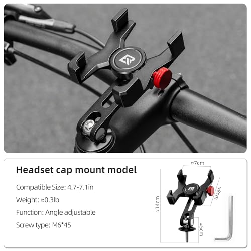 ROCKBROS Bike Phone Holder, Aluminum Bike Phone Mount Holder,Handlebar Mounted Cell Phone Holder for 4.7-7.1 Inch Phones Headset Cap Mount - style: Headset Cap Mount