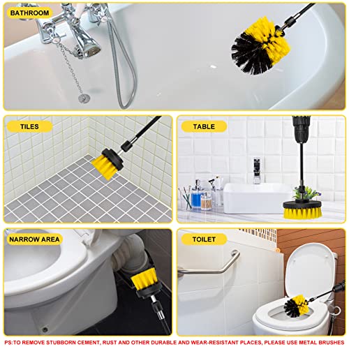 Drill Brush Attachment Set - 4 Piece Cleaning Kit for Bathroom Surfaces, Grout, Floor, Tub, Shower, Tile, Kitchen and Car - Electric Multi-Purpose Scrubber - color: Yellow and Black