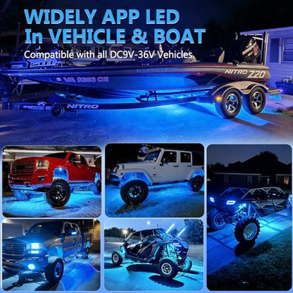 Nicoko 108 High-Power LEDs per Pod 4Pods Pure Blue Rock Lights Ultra-Bright Offroad Underglow Kit Advanced Heat Dissipation IP68 Waterproof for Truck, SUV, UTV, ATV, RZR - size: Pure blue rock lights