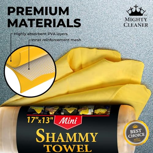 Premium 2pk Mini +1 Free Shammy Cloth for Car Drying - 17”x13” - Super Absorbent Chamois Towel for Car - Scratch-Free, Reusable & Soft Cleaning Towel - color: Yellow, Blue, Purple