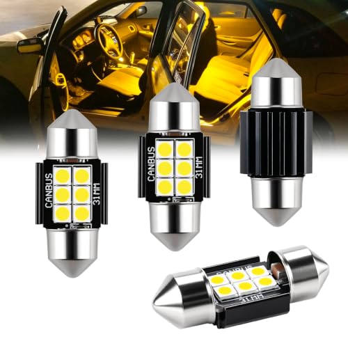iBrightstar 9-30V Extremely Bright DE3175 DE3021 Festoon LED Bulbs Error Free 1.25" 31mm for Interior Map Dome Lights and License Plate Courtesy Lights, Gold - color: Gold, size: 31mm