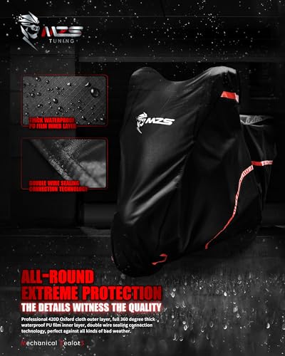 MZS Motorcycle Cover, All Season Weather Outdoor Waterproof Protection fits up to 73 inch M Compatible Mini Bike Dirtbikes Scooter with Vents Night Reflective Tear Scratch Proof Sunblock - size: Medium 73 inches