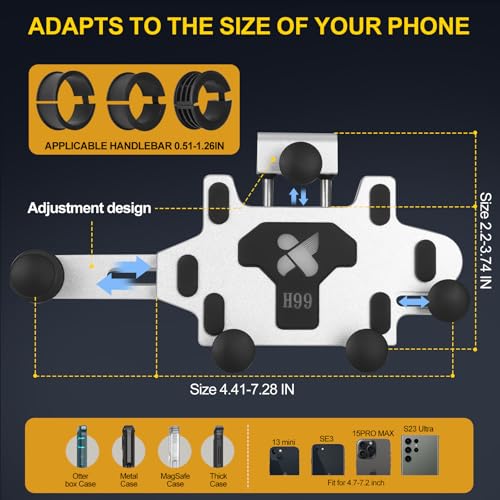 Aluminum Alloy Motorcycle Phone Mount Holder [Dual Vibration Dampener] [Metal Adjustment Arm] Motorcycle Handlebar Accessories,for 4.7-7.2 inch Samsung Apple Phone