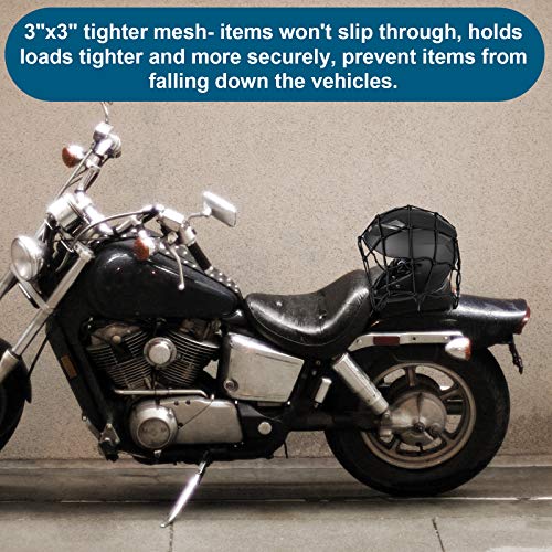 2Pack15.7 x15.7 Cargo Net, Made of Rubber Heavy Duty Bungee Net Stretches to 31.5"x31.5", Gear Helmet Luggage Thicken Netting with 3"x3" Small Mesh &6Adjustable Metal Hooks for Motorcycle, Bike, ATV - size: 15.7x15.7 - 2 Pcs