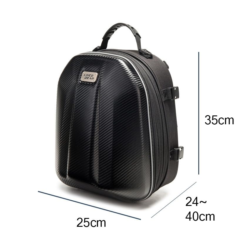 Motorcycle Tail Bag 15L-20L Expandable Motorcycle Backpack Helmet Bag ABS Hard Shell Waterproof Motorbike Storage Bags, Dual Use Luggage Rucksacks with Storage(Carbon)