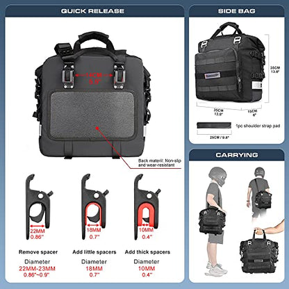 Rhinowalk Motorcycle Saddle Bag Waterproof Motor Pannier Bag Luggage Pack Quick Release Motorbike Side Bag 20L (Black) - color: Black