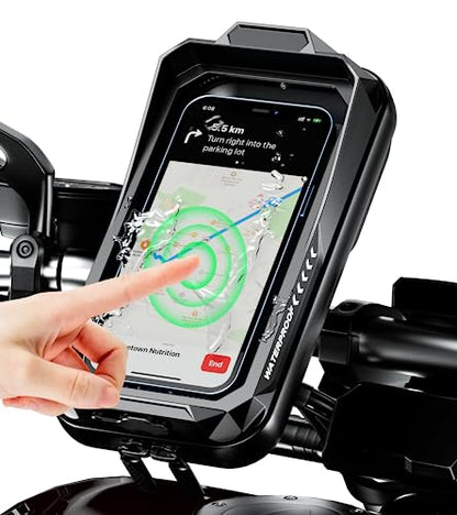 Kewig Bike Phone Mount Waterproof, Bicycle Phone Mount Holder Pouch with Sun Visor & Touch-Screen, Handlebar Phone Mount with 360 Rotation Bike Phone Holder Suitable for 4.0'' - 6.7'' Cellphones