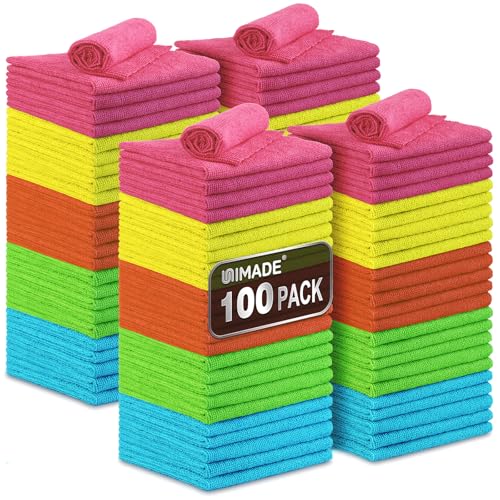 UNIMADE Microfiber Cleaning Cloth, 100PK Commercial Grade Work Rags Microfiber Towels for Cars Cleaning Rags Bulk Detailing Cloth for Automotive Bar Mechanic Restaurant Garage, 11.5"x11.5", Multicolor - color: Multicolor, size: 100pk