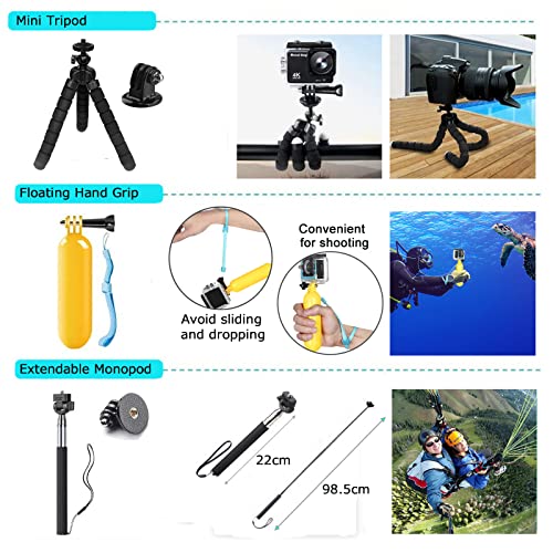 Action Cameras Accessory Kit, Bonvvie 50-in-1 Sports Camera Accessory Kit Compatible with Hero 13/12/11/10/9/8/7 Black, Max/Fusion, Insta360 Osmo Action SJCAM SJ6000 SJ5000 Campark REMALI