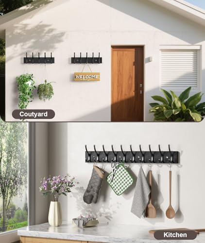 Optish 2 Pack Wooden Coat Rack Wall Mount, 16.1" Rustic Coat Hanger Hooks Wall Mount, Wall Coat Rack for Hat, Clothes, Bags, Jacket - Black - color: Black