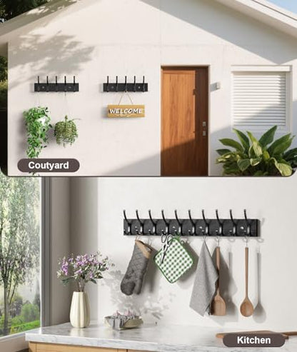Optish 2 Pack Wooden Coat Rack Wall Mount, 16.1" Rustic Coat Hanger Hooks Wall Mount, Wall Coat Rack for Hat, Clothes, Bags, Jacket - Black - color: Black
