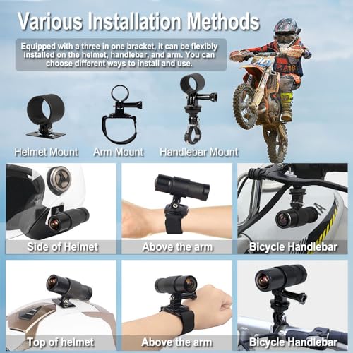 VSYSTO Bike Camera, WiFi Helmet Camera for Motorcycle Bike, Remote Control, 2K Waterproof WDR 170° Super Wide Angle Night Vision SONYIMX335 Lens Portable Bicycle Dash Cam, Loop Recording, G-Sensor - style: Single Camera