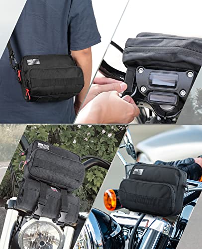 KEMIMOTO Motorcycle Bag, Handlebar Tool Bag Storage Accessory Saddlebag Universal for Front Fork Handle Bar Sissy Bar Compatible with Cruiser Softail Dyna Sportsters - style: Nylon