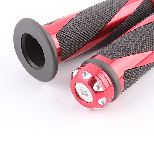 Pair of 7/8" 22mm Motorcycle CNC Aluminum Rubber Gel Hand Grips Handlebar for Sports Bike Chopper Cruiser Bike - color: Red with Bar End