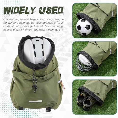 Aliceset Helmet Backpacks Welding, Waterproof Motorcycle Helmet Bag with Drawstring, Adjustable Shoulder Straps Pocket, Nylon, Large Capacity, Gift for Electrician Welder School Students(Green) - color: Green