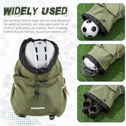 Aliceset Helmet Backpacks Welding, Waterproof Motorcycle Helmet Bag with Drawstring, Adjustable Shoulder Straps Pocket, Nylon, Large Capacity, Gift for Electrician Welder School Students(Green) - color: Green