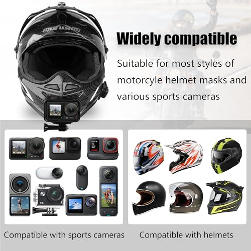 Helmet Chin Mount for Action Cameras, Universal GoPro Chin Mount with Straps, Compatible with GoPro Hero, Insta360, DJI Osmo Action, Motorcycle Full Face Helmets