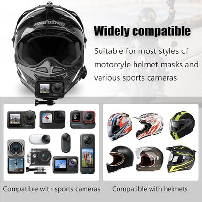Helmet Chin Mount for Action Cameras, Universal GoPro Chin Mount with Straps, Compatible with GoPro Hero, Insta360, DJI Osmo Action, Motorcycle Full Face Helmets