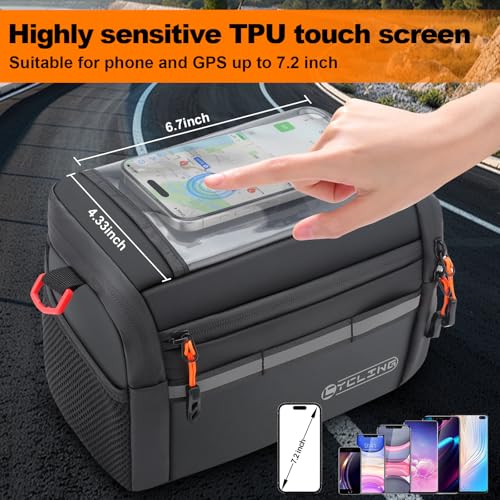 Insulated Bike Handlebar Bag, 4L Capacity Storage Pouch with 7.5" Bike Phone Bag Holder Sensitive Touch Screen Tube Bicycle Bag with Shoulder Strap for Outdoor Trip