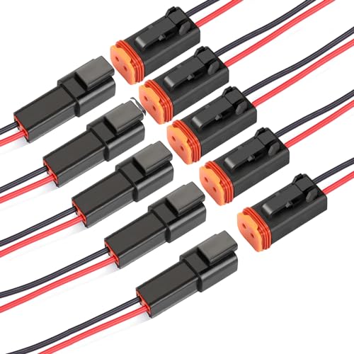 2 Pin DT Connectors Waterproof,2 Wire Connector 16 AWG Automotive Electrical Connector, 2 Pin Male and Female Plug Quick Disconnect Connectors for Car Truck Motorcycle Marine Boat(5 Pairs) - size: DT 2P