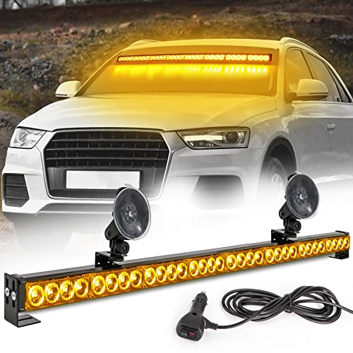 Emergency Light Bar 35.5 Inch 13 Flash Patterns 32 Led Warning Lights Traffic Advisor Bar Yellow Strobe Safety Lights with Cigar Lighter (35. 5 Inch, Amber Yellow) - color: Amber
