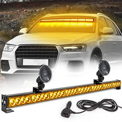 Emergency Light Bar 35.5 Inch 13 Flash Patterns 32 Led Warning Lights Traffic Advisor Bar Yellow Strobe Safety Lights with Cigar Lighter (35. 5 Inch, Amber Yellow) - color: Amber