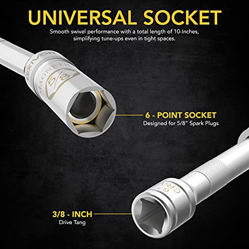 LEXIVON 5/8" Swivel Magnetic Spark Plug Socket, 3/8" Drive x 10" Total Length | Enhanced Magnetic Design with Thin Wall Socket, Cr-v Steel (LX-122) - size: 5/8-Inch x 10-Inch