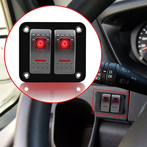 FXC Rocker Switch Aluminum Panel 2 Gang Toggle Switches Dash 5 Pin ON/Off 2 LED Backlit for Boat Car Marine Red - color: 2Gang Red, size: 2 Gang