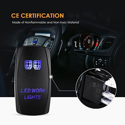 Wiring Harness 2 Lead, Auxbeam 12V 5Pin Rocker Switch with 3Pcs Switching Lines, On Off Switch Power Relay Fuse for LED Light Bars Work Light Driving Lights
