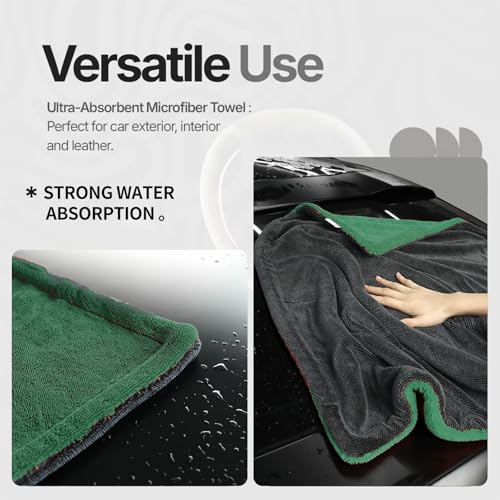 Extra Large Car Drying Towel, 36 Inches, 1300gsm,Super Absorbent Polyamide, Double-Twisted Design (Green and Grey) - color: Green and Grey