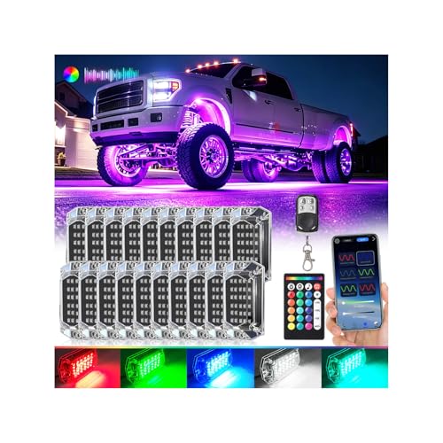 20Pods Full Angle RGB LED Rock Lights Full Kit for Trucks Pickup Dually Truck Off-Road, 600Chip Waterproof Multicolor Underglow Light with APP/RF Remote, Pre Wired 12V Underbody Accent Light Dual Zone - color: RGB 30LEDs, size: 20Pods