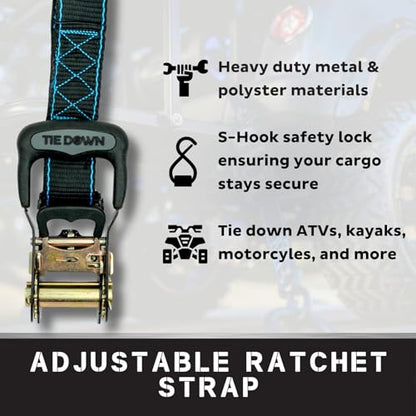 Tie Down 1.5 inch x 8 ft Black Heavy Duty Ratchet Strap, 2-Pack Kit - 5208 lbs. Breaking Load Limit - color: Black, size: 2-Pack