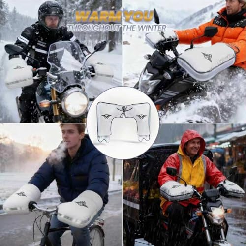 Motorcycle Handlebar Muffs - Thermal Bike Mittens with Reflective Strip, Waterproof PVC Pocket ATV Hand Warmers, Windproof & Coldproof Handlebar Cover Gloves for Cold Weather Cycling - color: Silver