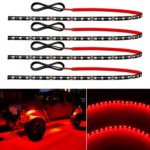 12V Led Light Strip Connectable 24Inch Red Led Strip Lights for Car Golf Cart Motorcycle Boat Cabinet Waterproof Led Light Strip,4Pack - color: Red Led Strip