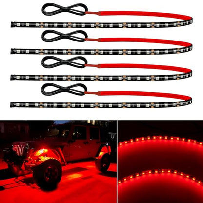12V Led Light Strip Connectable 24Inch Red Led Strip Lights for Car Golf Cart Motorcycle Boat Cabinet Waterproof Led Light Strip,4Pack - color: Red Led Strip