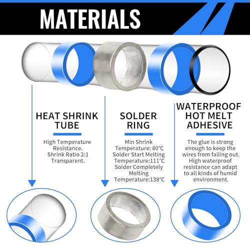 Sopoby 250PCS Solder Seal Wire Connectors Insulated Waterproof Electrical Wire Terminals Heat Shrink Solder Butt Connectors Kit for Automotive Marine - size: 250PCS