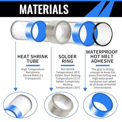 Sopoby 250PCS Solder Seal Wire Connectors Insulated Waterproof Electrical Wire Terminals Heat Shrink Solder Butt Connectors Kit for Automotive Marine - size: 250PCS