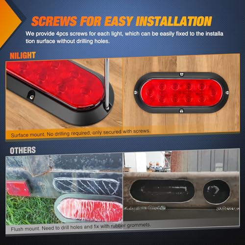 Nilight LED Trailer Light Kit 6 Inch Oval Stop Turn Tail Light Red Amber Side Marker Light Waterproof Surface Mount for 12V Utility Trailer Boat Camper RV Trucks Van Caravan - color: Tail Lights Screws w/Marker Light