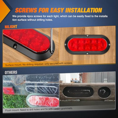 Nilight LED Trailer Light Kit 6 Inch Oval Stop Turn Tail Light Red Amber Side Marker Light Waterproof Surface Mount for 12V Utility Trailer Boat Camper RV Trucks Van Caravan - color: Tail Lights Screws w/Marker Light
